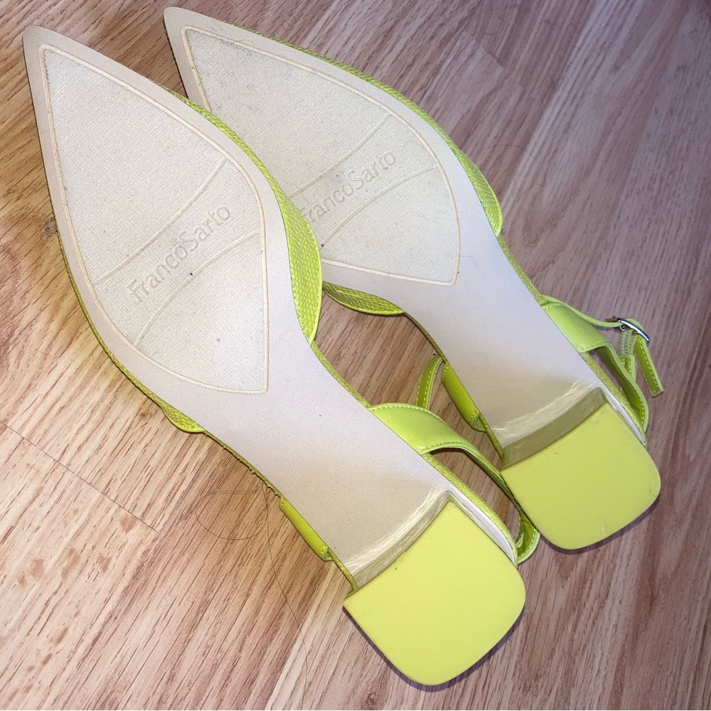 Franco Sarto Naya Pointed Toe Parrot Green Ankle Strap Block Heels Chartreuse 7M - Picture 8 of 14